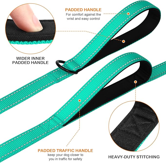 Joytale Dog Leash Heavy Duty for Large Dogs that Pull, Double Handle for Traffic Control, Double-Sided Reflective Leashes for Large Medium Dogs Night Safety, 6FT, Teal - Image 3