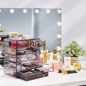 Sorbus Acrylic Makeup Organizer Set, 6-Drawer Vanity & Countertop Cosmetic Storage with Small & Wide Drawers, Purple Makeup Storage for Brushes, Lipsticks, Jewelry – Holiday Gift for Women & Teens