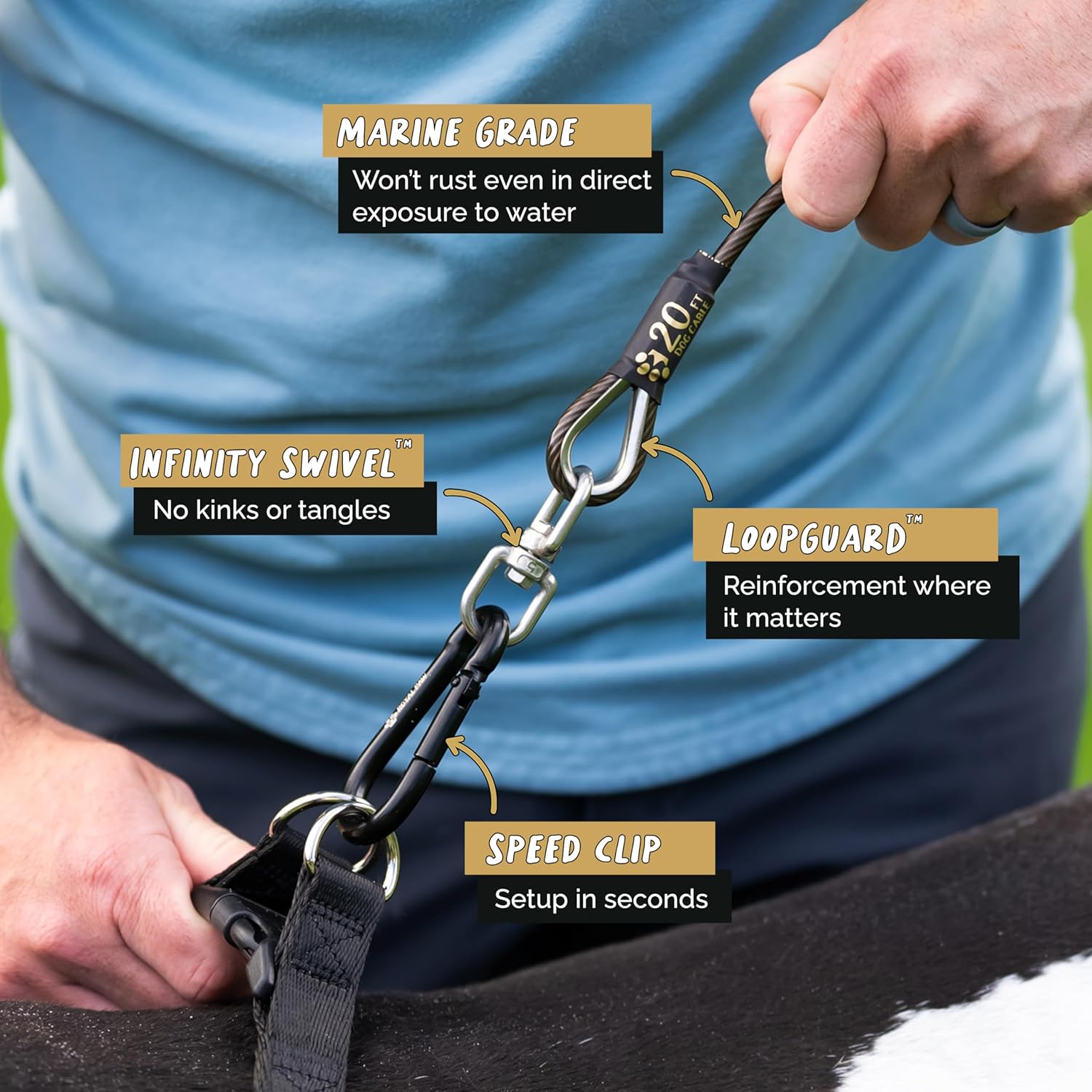 ROYAL PAW Dog Tie Out Cable and Stake 20ft - for Large Dogs up to 300 lbs - Heavy Duty Tether and Dog Stake for Yard, Beach & Camping Outside (Black, L/XL - 20ft) - Image 3