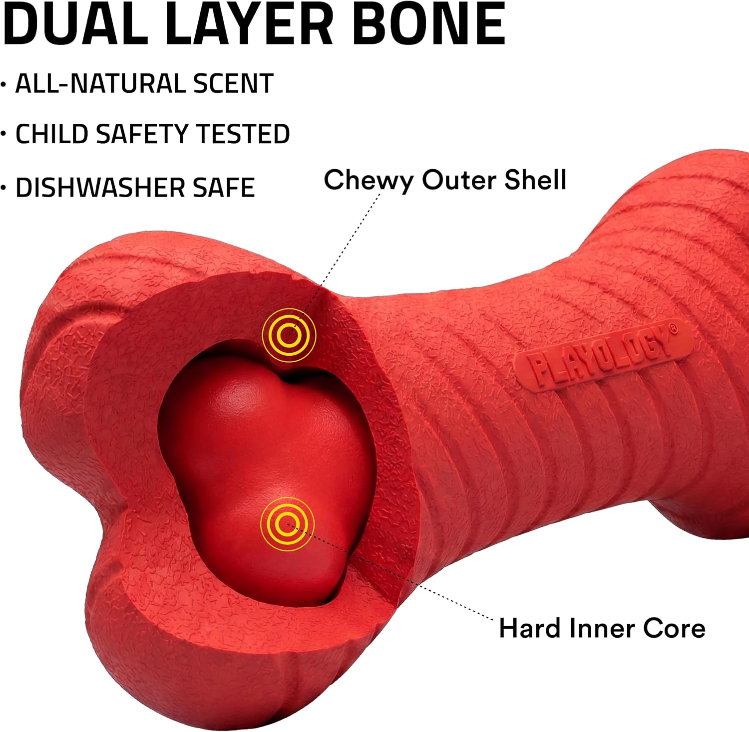 Playology Dog Toys | Dual Layer Bone Chew Toy for Dogs, Value 2-Pack | Beef Scented Medium Dog Bones - Image 2