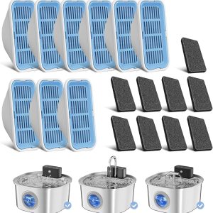Replacement Cat Water Fountain Filters, 9 Filters and 9 Pre-Filter Sponges for 108oz/3.2L Stainless Steel Pet Water Fountain 309A/309B/309C
