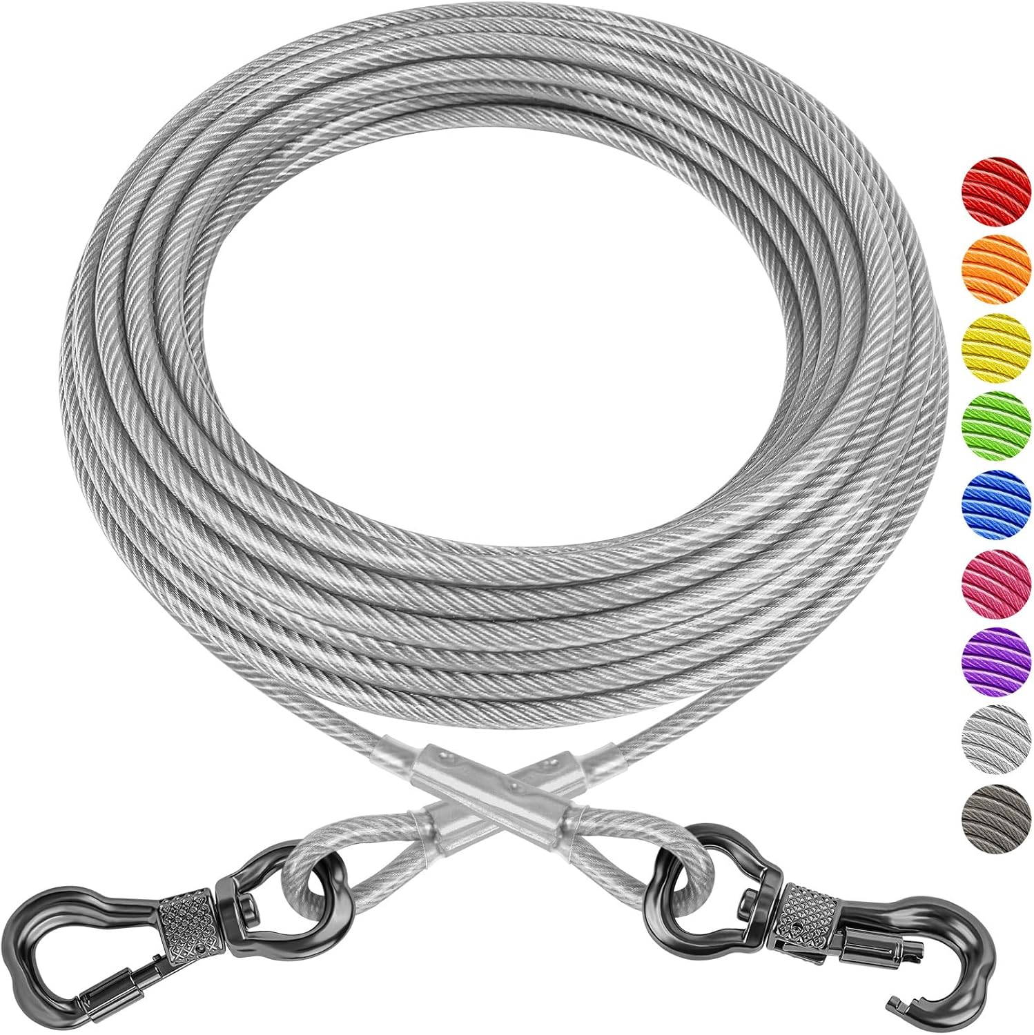 XiaZ Dog Tie Out Cable, Heavy Duty Dog Chains for Outside with Lockable Hook, Pet Runner Cable Leads for Yard, Dogs Line Tether for Small Medium Large Dogs Up to 250 LBS (40FT, Silver) - Image 3
