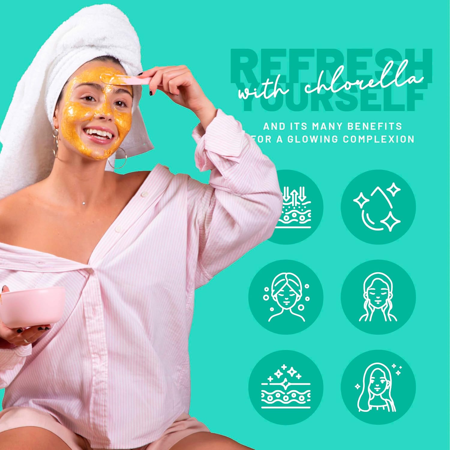 BRÜUN Jelly Mask Jar Chlorella Peel-Off Face Care Rubber Mask - A 23 fl oz Skin Care Moisturizing Gel Mask Jar Spa Set for Men, Women and Adults on Formal Gatherings and Events - Image 2