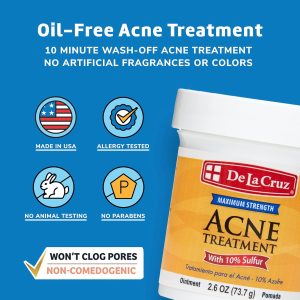 De La Cruz 10% Sulfur Ointment - Cystic Acne Treatment for Face & Body - Daily 10 Min Spot Treatment Mask -Safe & Effective Game Changing Hormonal Acne Treatment that Clears Up Pimples 2.6 oz (6 Pack)