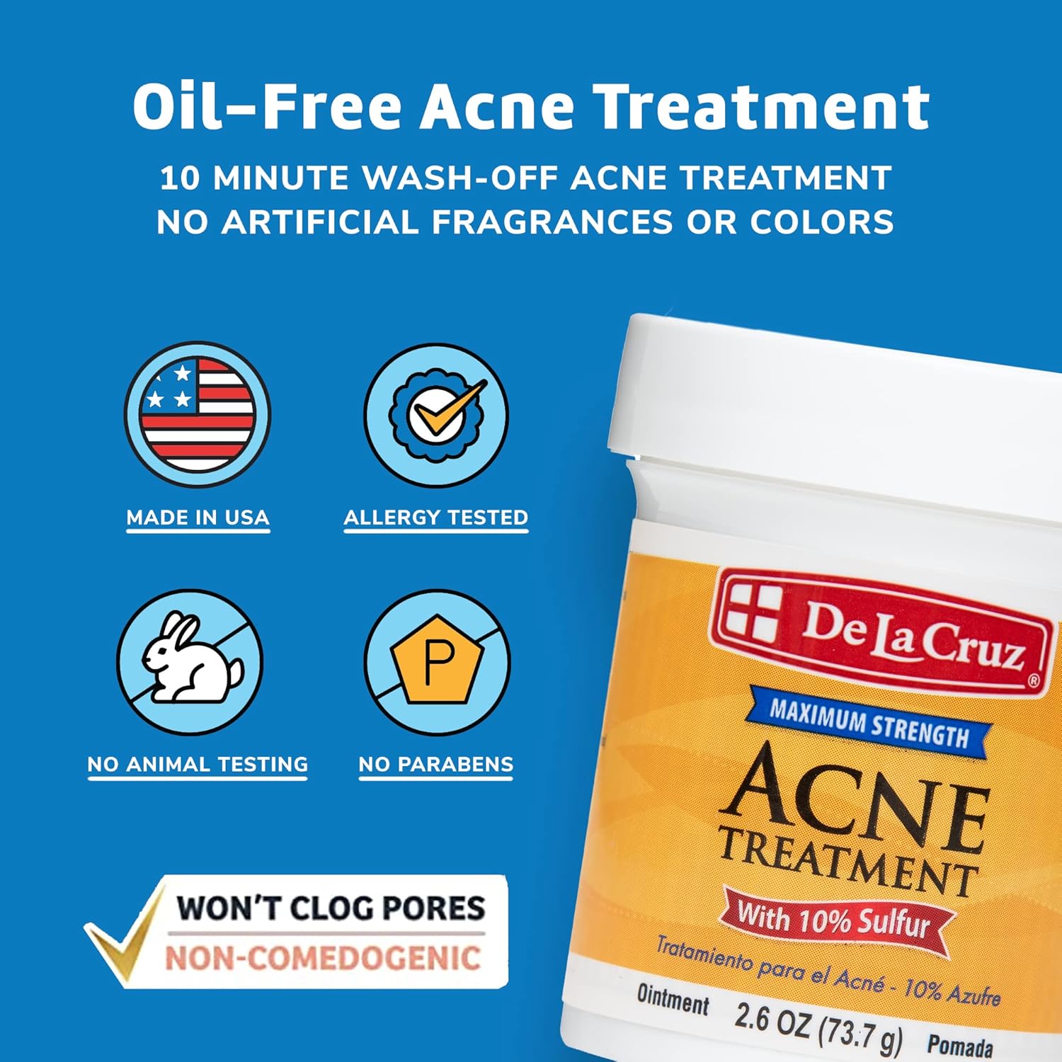 De La Cruz 10% Sulfur Ointment - Cystic Acne Treatment for Face and Body - Daily 10 Min Spot Treatment Mask Safe and Effective Game Changing Hormonal Acne Treatment that Clears Up Pimples 2.6oz 3 Pack - Image 2