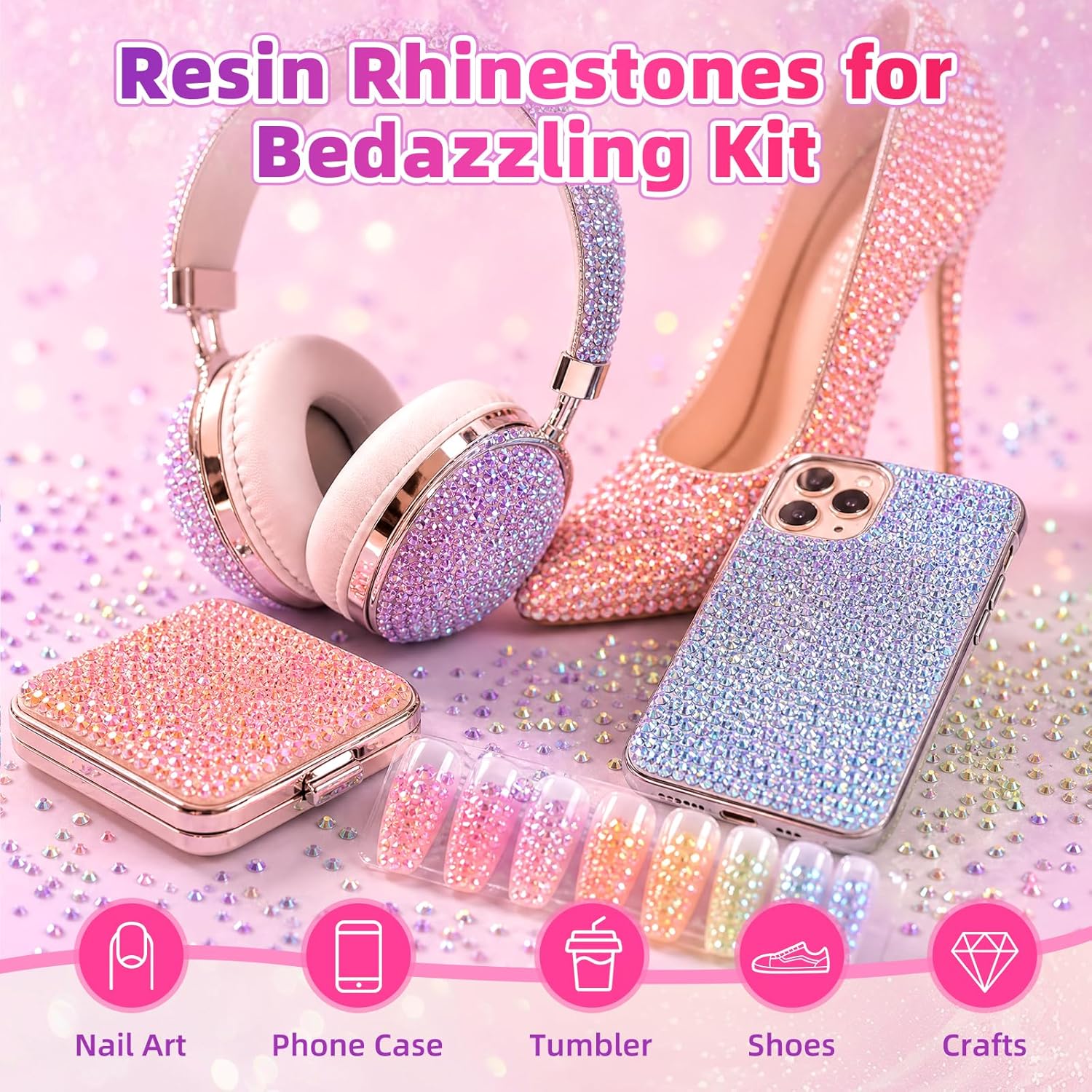 18000Pcs 40 Colors Resin Jelly Rhinestones Kit, 4mm Flatback Rhinestones with 3Pcs B7000 Jewelry Glue & Tools, Bedazzler Kit with Rhinestones, All-in-One Bedazzling Kit for DIY Arts & Crafts Gifts - Image 2