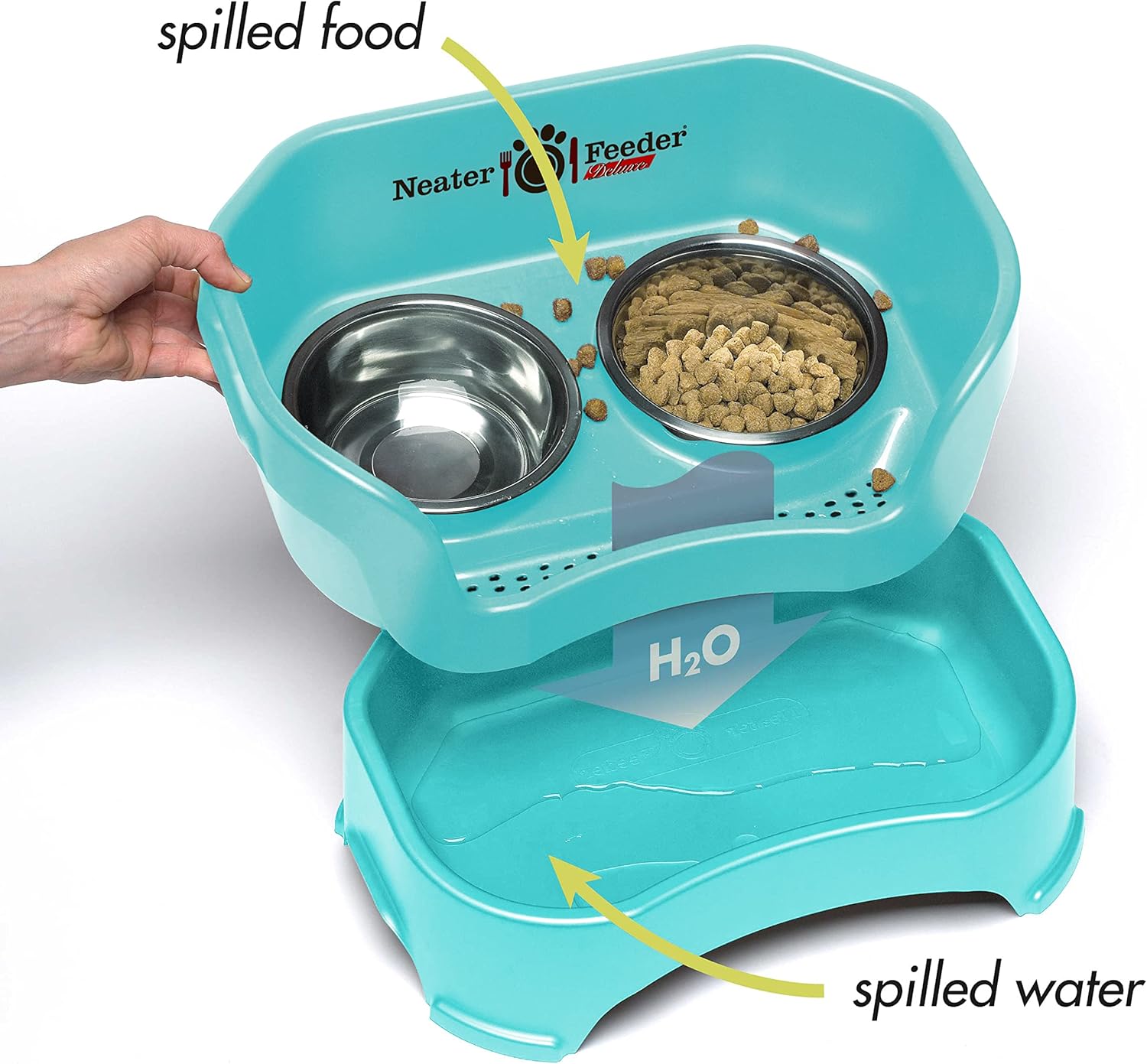 Neater Pet Brands Neater Feeder Deluxe Mess Proof Dog Bowls Elevated for Small Dogs Under 19 lbs, Made in USA, No Spill Raised Dog Food Bowl Stand Feeding Station, Food and Water Bowl Set, Aquamarine - Image 2