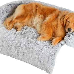 Codi Large Calming Dog Bed for Couch – Anti-Anxiety Sofa Protector Mat for XL Dogs, 45''x37''x6'', Machine Washable, Fluffy & Cozy with Non-Slip Bottom, Light Grey