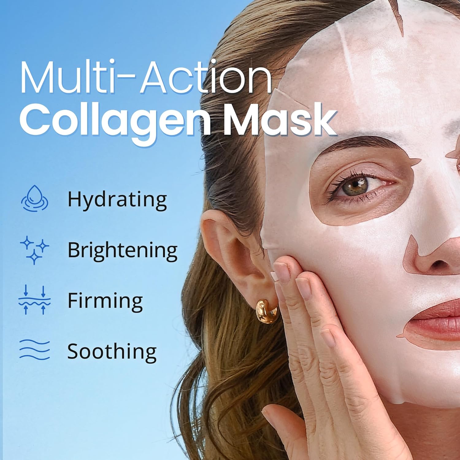 Ebanel 10 Pack Collagen Face Mask with Hyaluronic Acid, Vitamin C, Peptide, Aloe, Instant Brightening Hydrating Face Masks Skincare Korean Sheet Mask, Skin Firming, Lifting Anti Aging Facial Masks - Image 2