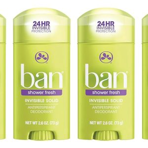 Ban Antiperspirant Deodorant for Women and Men, Invisible Solid, Shower Fresh, 2.60 Ounce (Pack of 6)