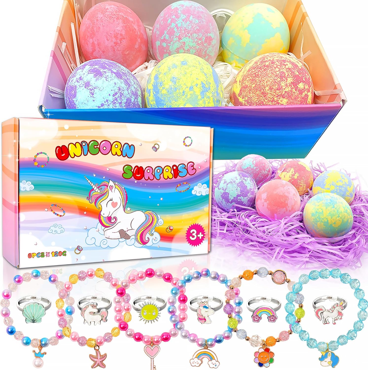 Unicorn Bath Bombs for Kids with Surprise Inside 3 4 5 6 7 8+ Year Old Girl Birthday Gifts for Kids Girls, Kids Bath Bombs with Toys Inside Birthday Gifts Unicorn Gifts for Kids Girls - Image 2