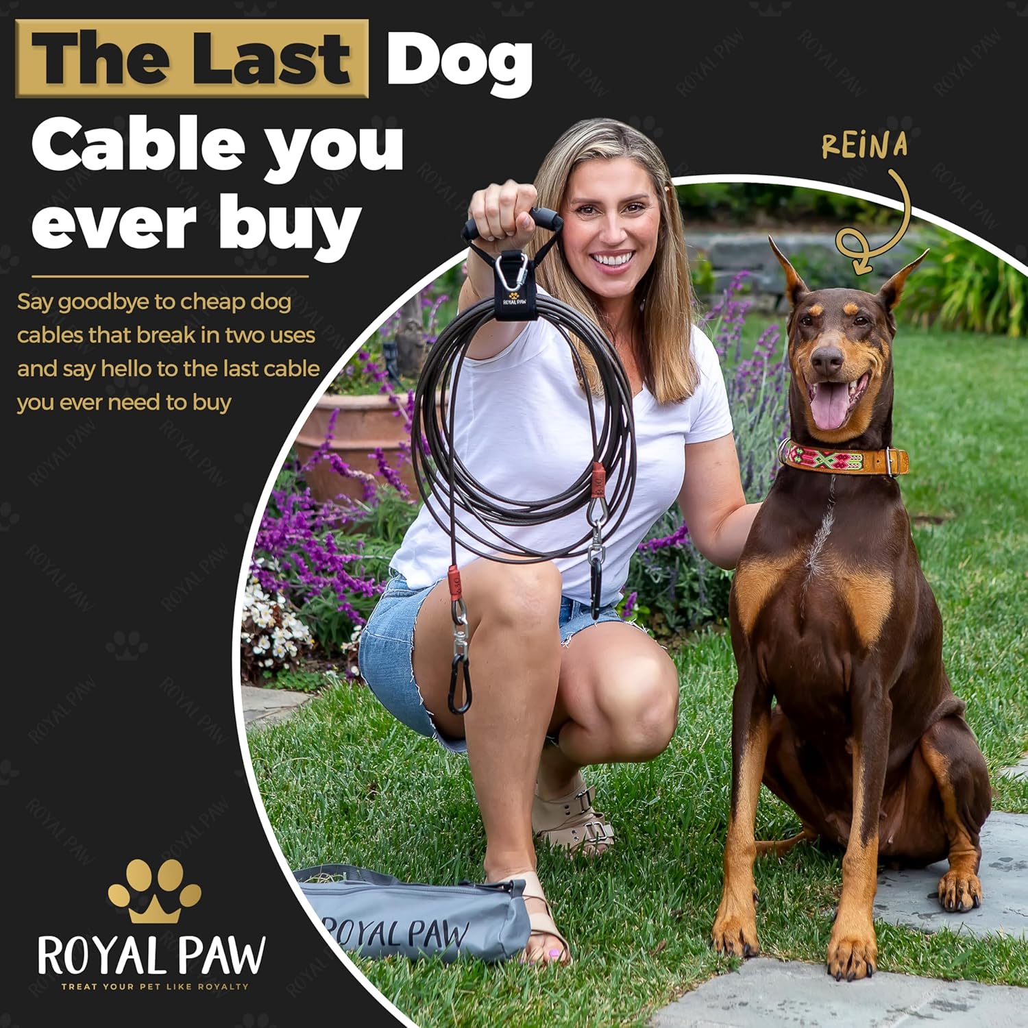 ROYAL PAW Dog Tie Out Cable - Tie Out Cable for Dogs (up to 300 lbs) - Use Dog Tie-Outs & Stakes for Outside - Best Heavy Duty Dog Leash for Large Dogs (30ft - Black Onyx) - Image 2