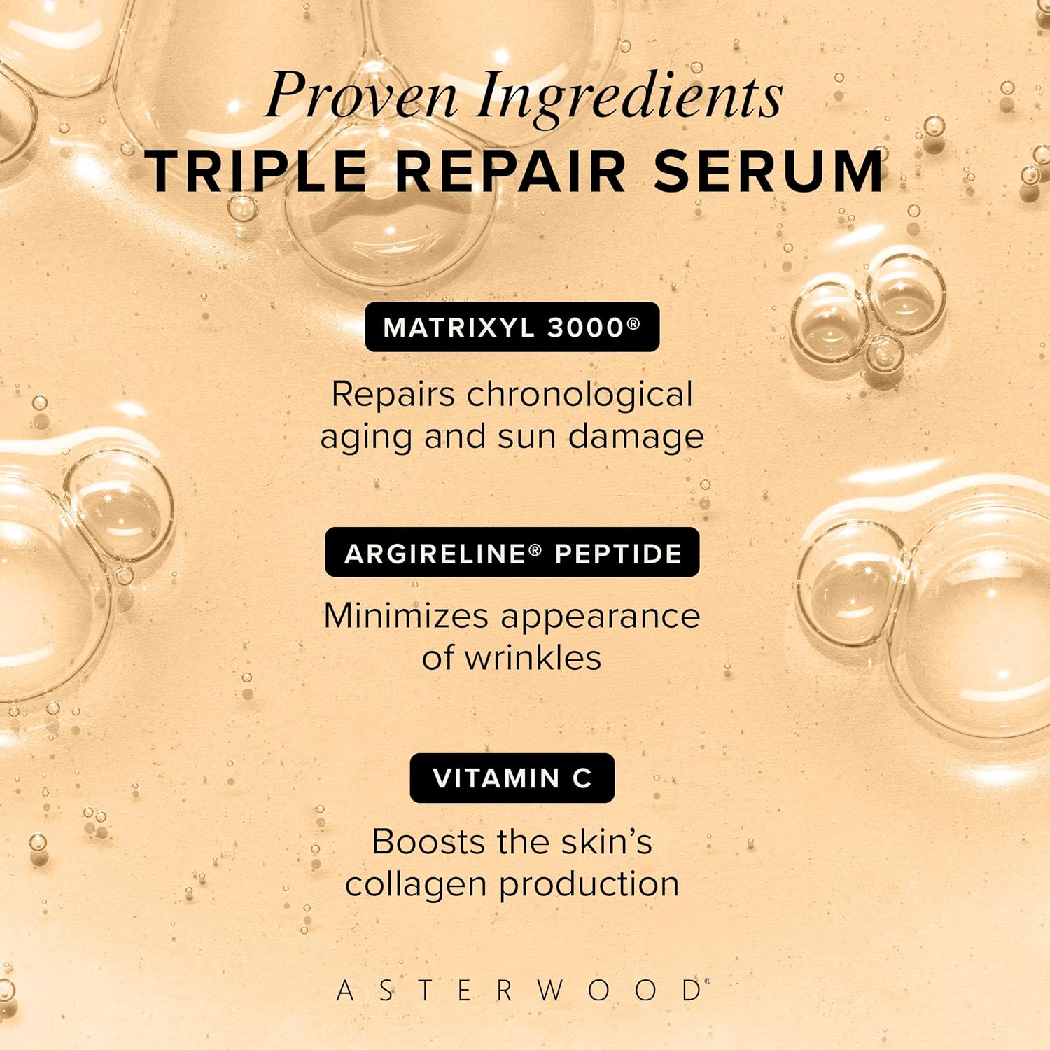 Asterwood Triple Repair Matrixyl 3000 + Argireline + Hyaluronic Acid + Vitamin C Serum for Face - Anti-Aging, Collagen Boosting, Hydrating - Fragrance-Free - 1 Fl Oz - Image 2