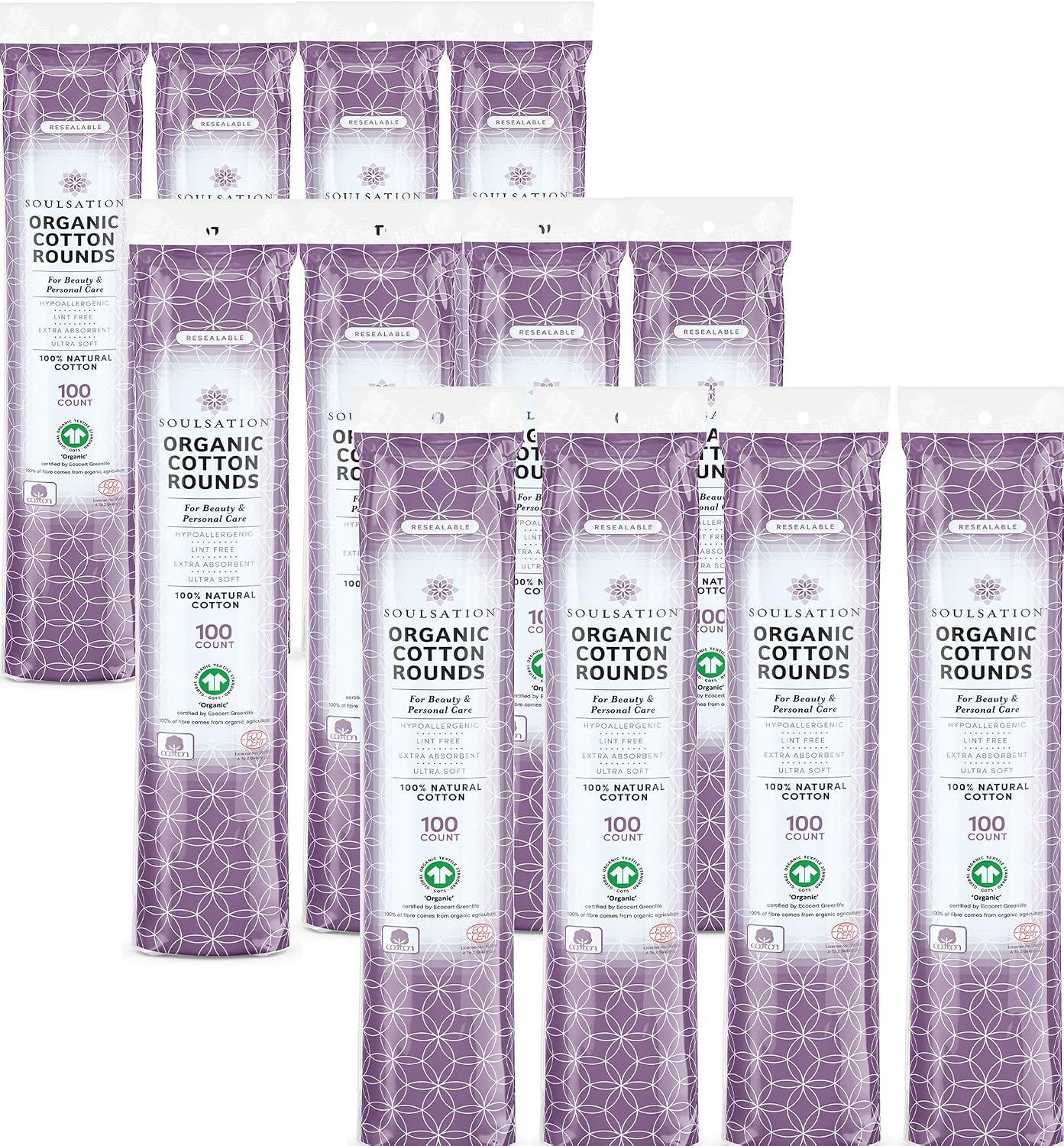 SoulSation Organic Cotton Rounds, Bulk 1200 Count - Makeup Remover Pads for Face, Lint-Free - Image 2