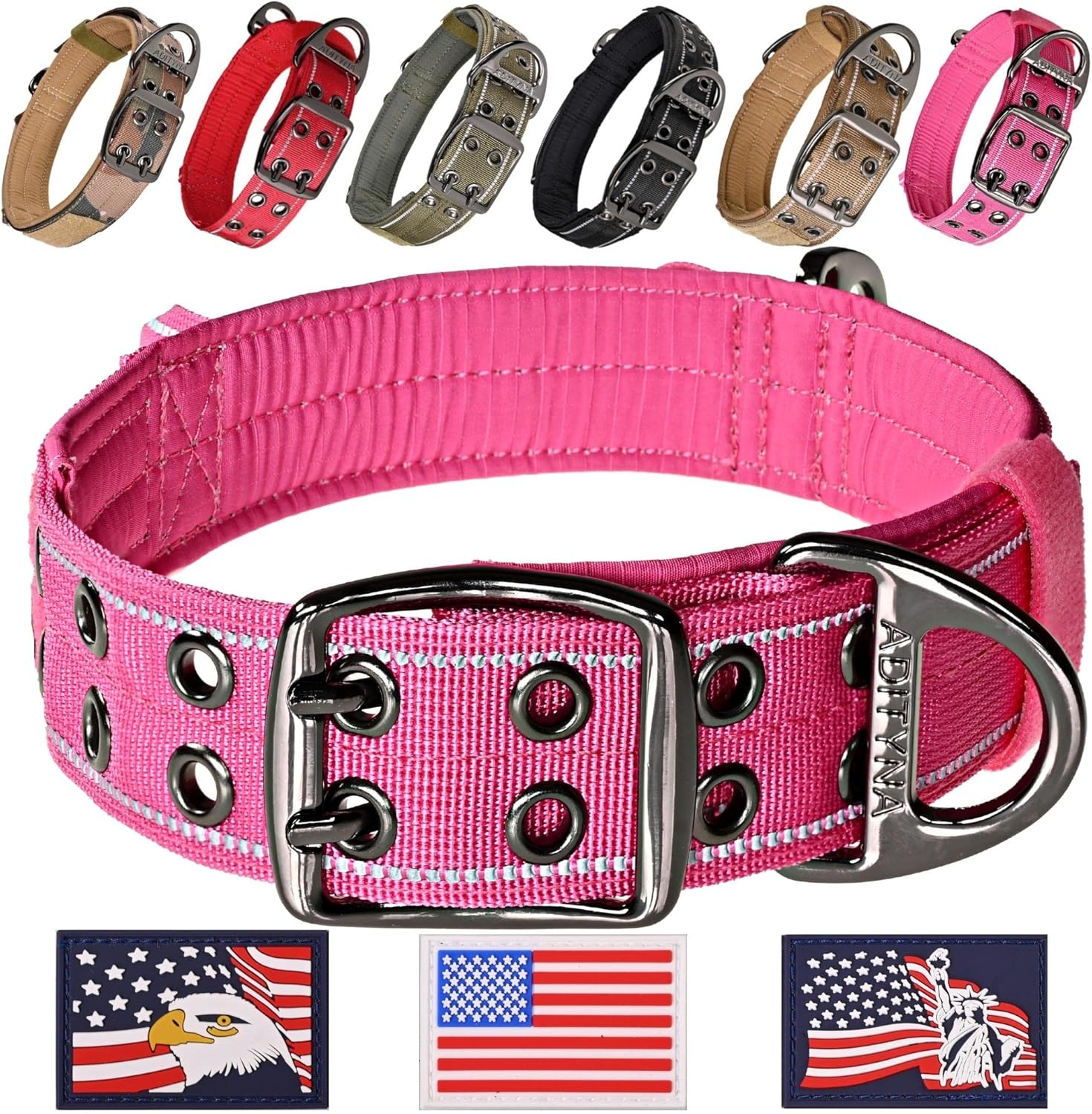 ADITYNA Heavy Duty Pink Dog Collar for Large Dogs with Traffic Handle | Girl dog collar for walking, training, and daily use — wide, reflective, soft neoprene padding for safety and comfort. - Image 2