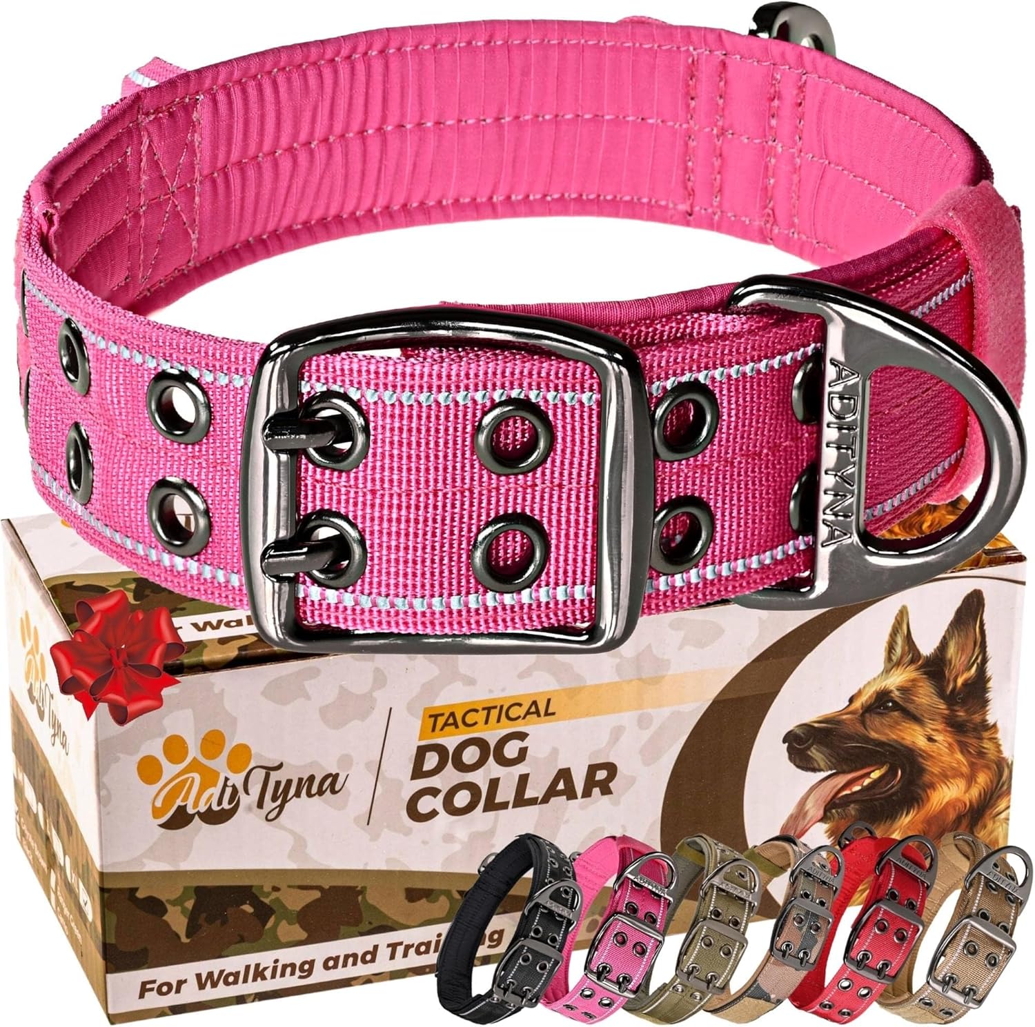 ADITYNA Heavy Duty Pink Dog Collar for Large Dogs with Traffic Handle | Girl dog collar for walking, training, and daily use — wide, reflective, soft neoprene padding for safety and comfort. - Image 3