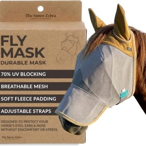 TSZ Horse Fly Mask with Ears and Nose Cover UV Block 70% Breathable Mesh | Fly Masks for Horses, Durable Fly Control Mask, Comfortable All-Day Protection for Equines. Fleece Padding, Adjustable Straps
