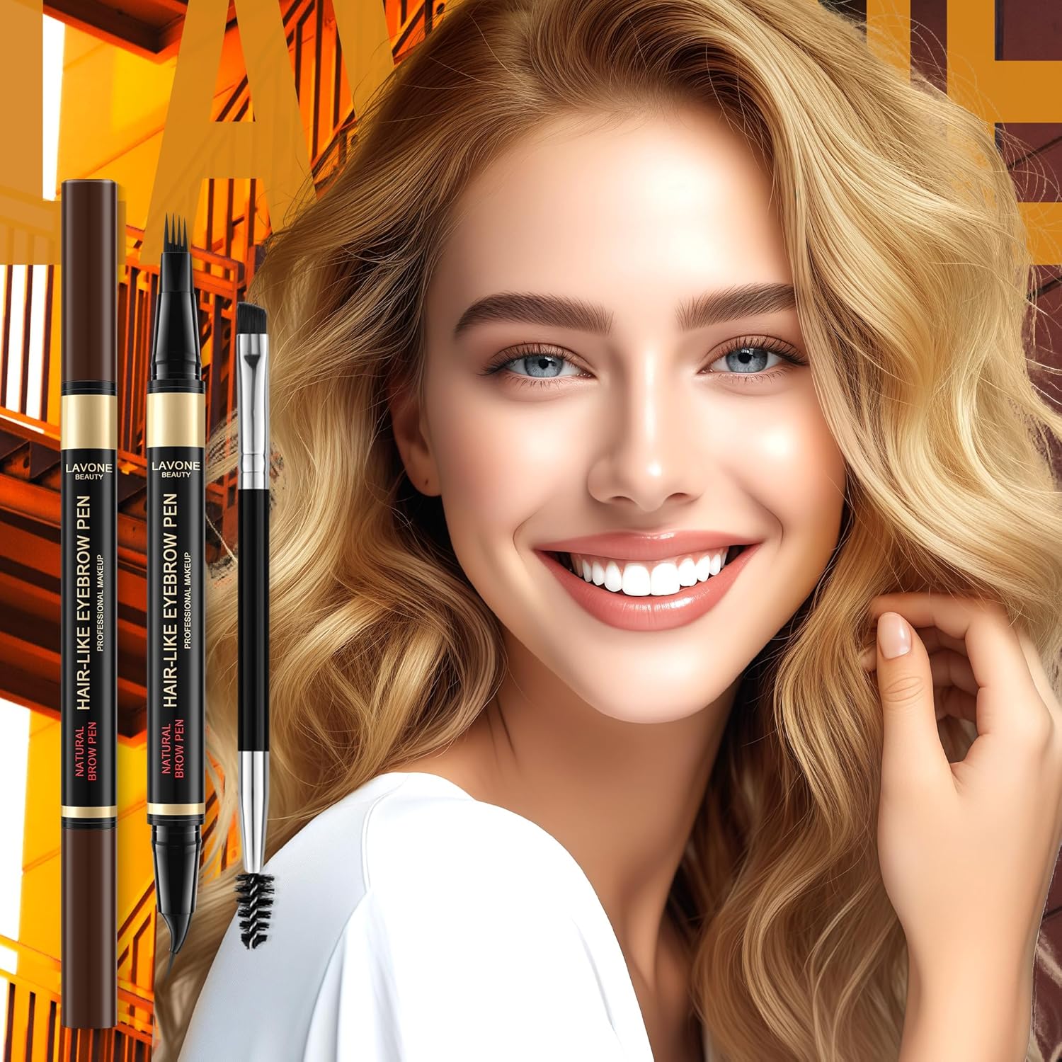 LAVONE Eyebrow Pen, 2-in-1 Eyebrow Pencils for Women with 4 Tip Microblading Eyebrow Pencil and Curved Precise Brow Pencil, Waterproof Eyebrow Pencil Create Full, Natural Hair-Like Brows, Dark Brown - Image 2