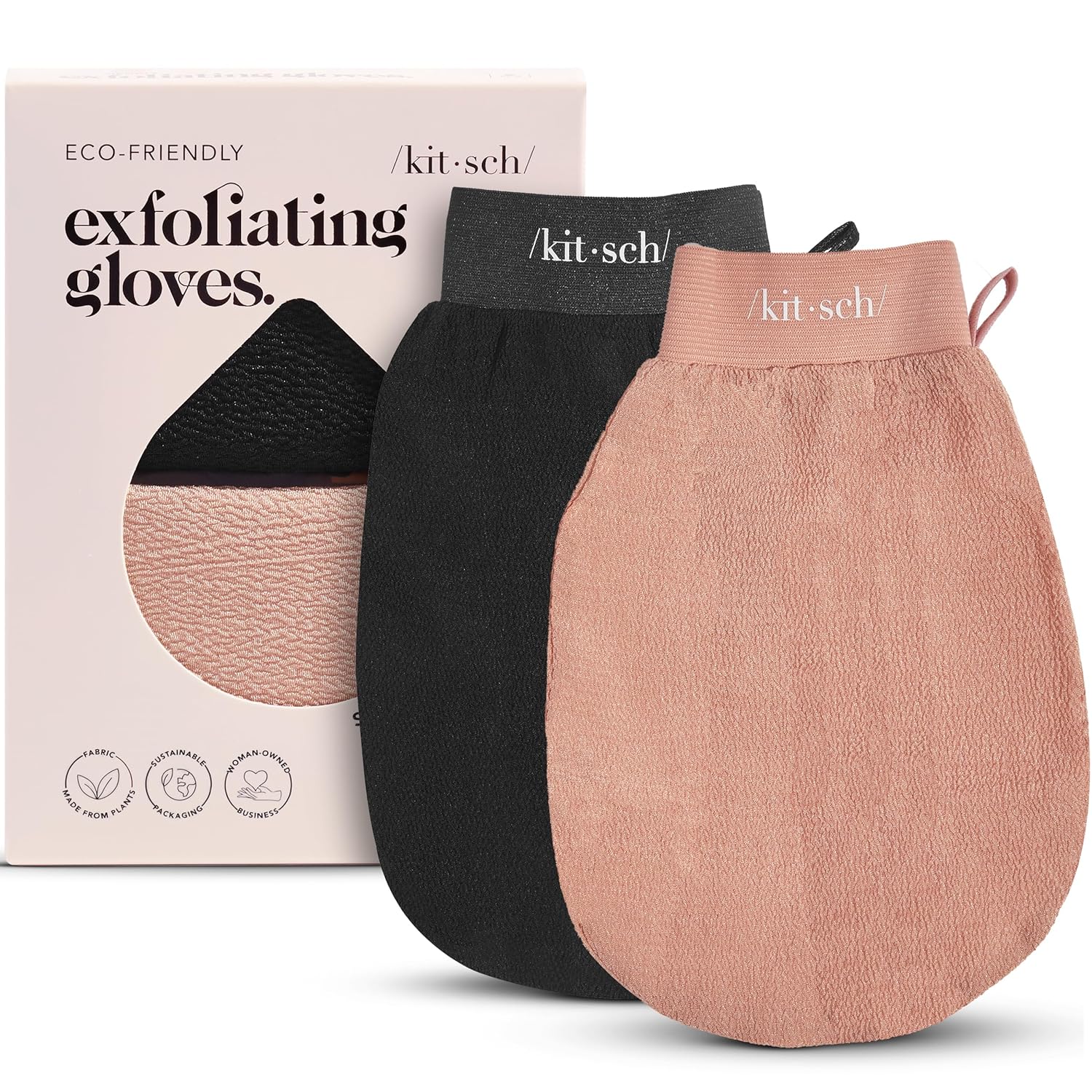 Kitsch Exfoliating Gloves 2pc – Korean Exfoliating Mitt & Deep Exfoliating Body Scrubber for Shower, Bath | Body Exfoliator, Dead Skin Remover | Skin Care for Smooth, Renewed Skin - Black & Terracotta - Image 2
