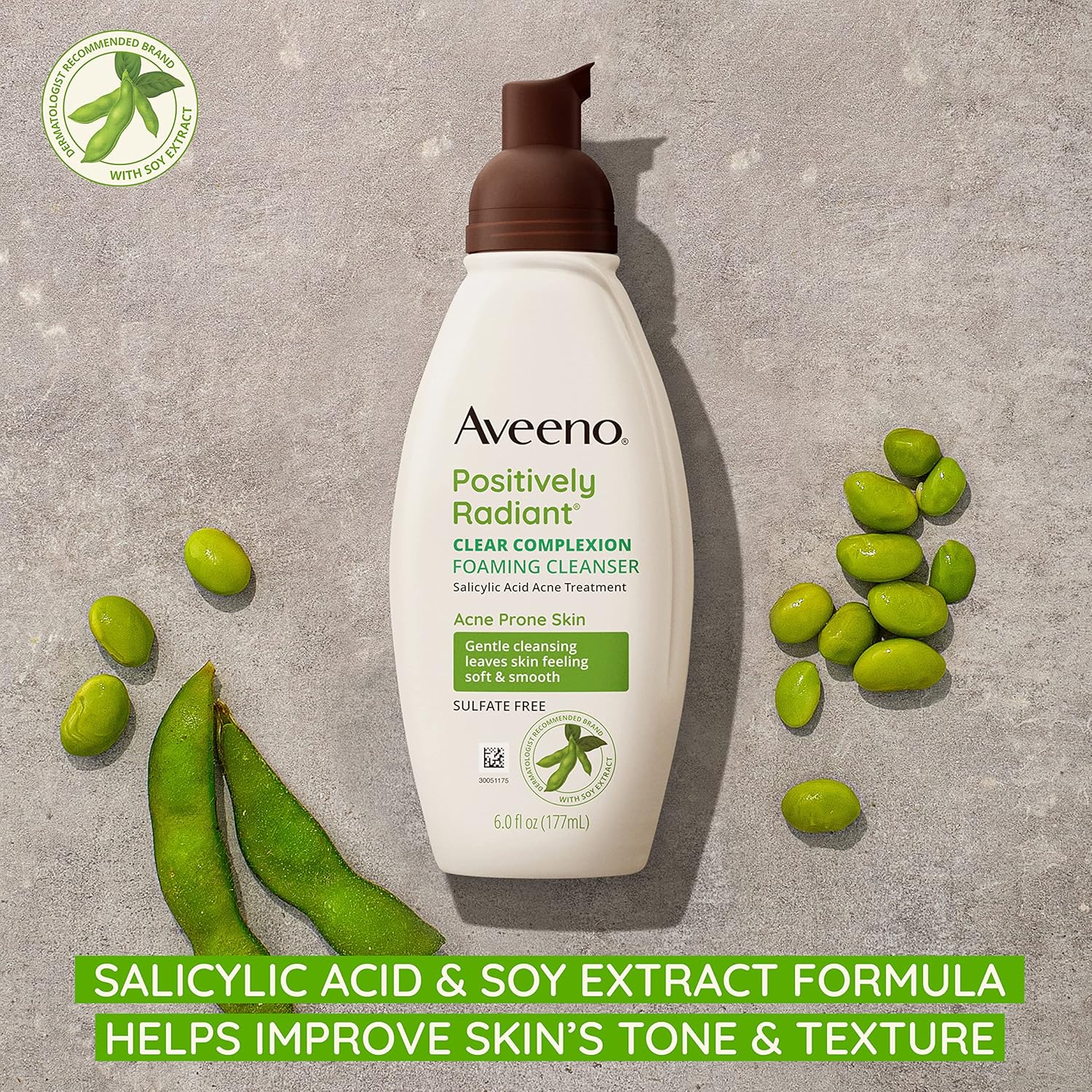 Aveeno Clear Complexion Foaming Oil-Free Facial Cleanser with Salicylic Acid Acne Medication for Breakout-Prone Skin & Soy Extracts, Hypoallergenic & Non-Comedogenic, 6 fl. oz, Pack of 3 - Image 2