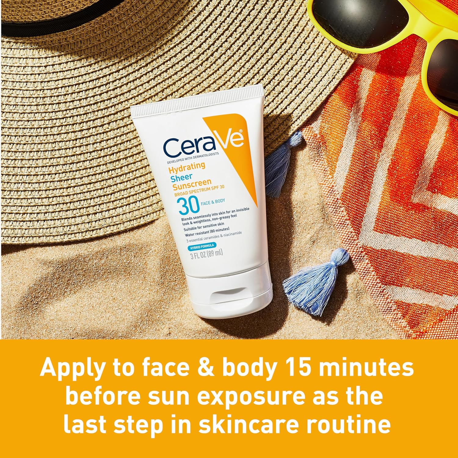 CeraVe Hydrating Sheer Sunscreen with SPF 30 for Face and Body, Mineral & Chemical Sunscreen for Men & Women with Zinc Oxide, Hyaluronic Acid and Ceramides, Paraben-Free + Fragrance-Free, 3 Ounces - Image 2